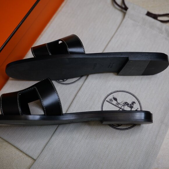 NIB Hermès Oran Sandals Black Leather EU 41 US 9.5 - Picture 12 of 16